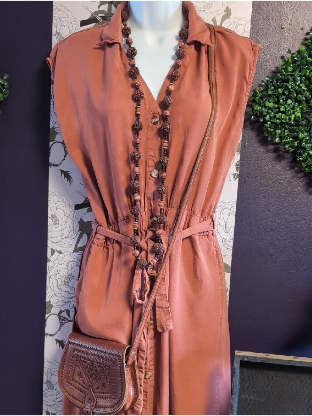Thread & Supply Sleeveless Button-Front Maxi Dress in Gingerbread